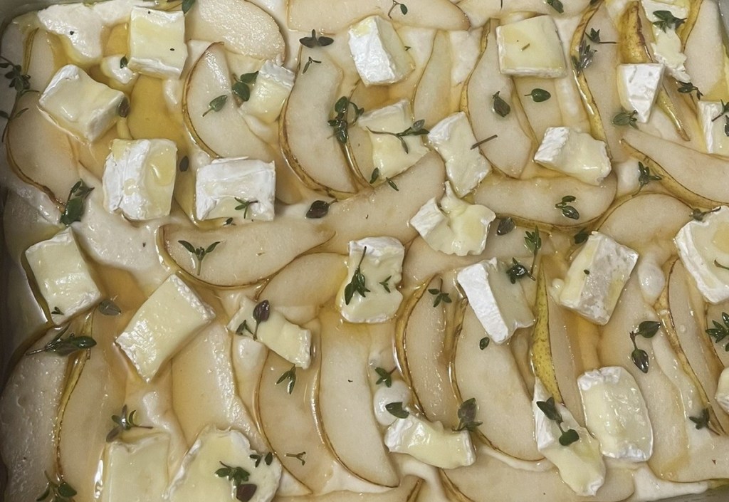 With a touch of Honey, we present a sweeter Sourdough Focaccia with Pears, Brie and Thyme - great for breakfast or a mid day snack. 