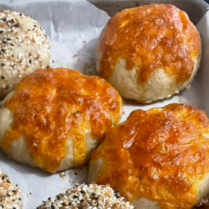 Grizzled Goat cheddar cheese bagels